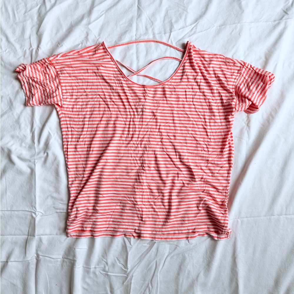 Old Navy Coral Striped Short Sleeve Top